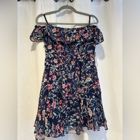 Lulu's Off The Shoulder Floral Navy Dress - Picture 4 of 9